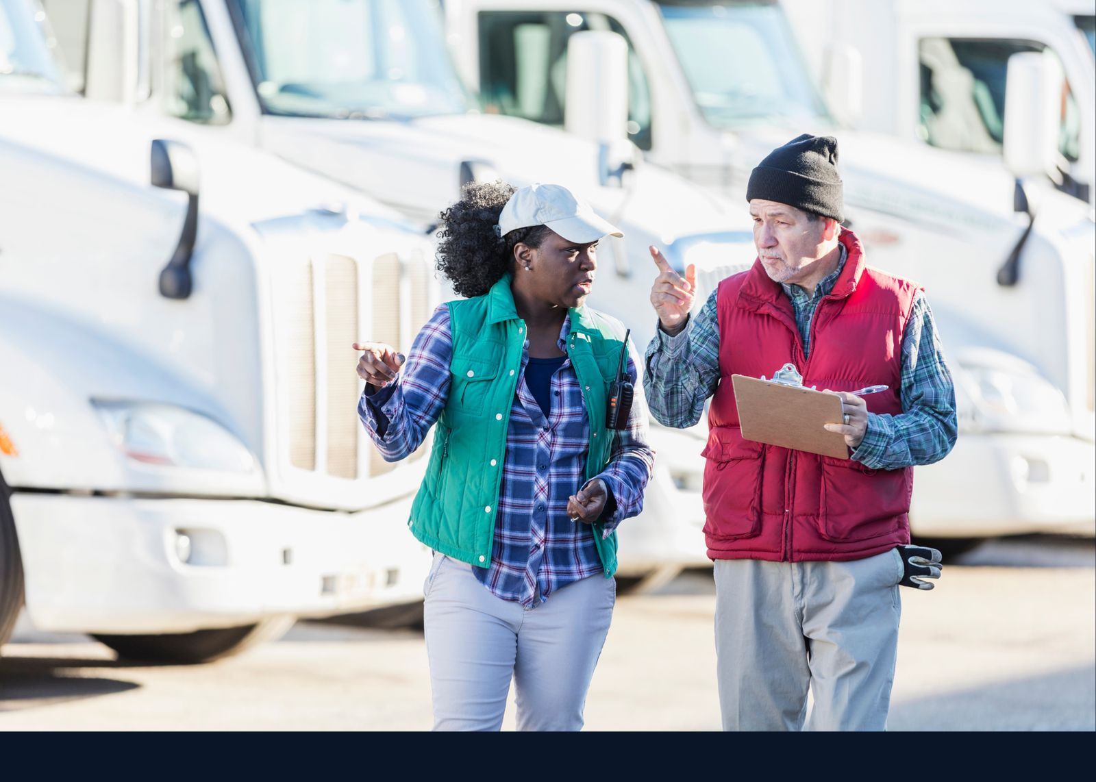 Truck drivers discussing compliance